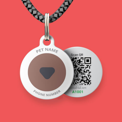 QR passport, a pet tag with brown logo | Animal-id.net