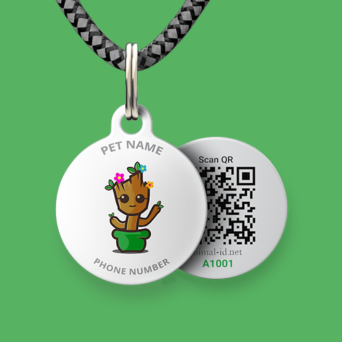 Designer QR pet tag Groot