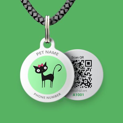 Designer QR pet id tag Miss Meow