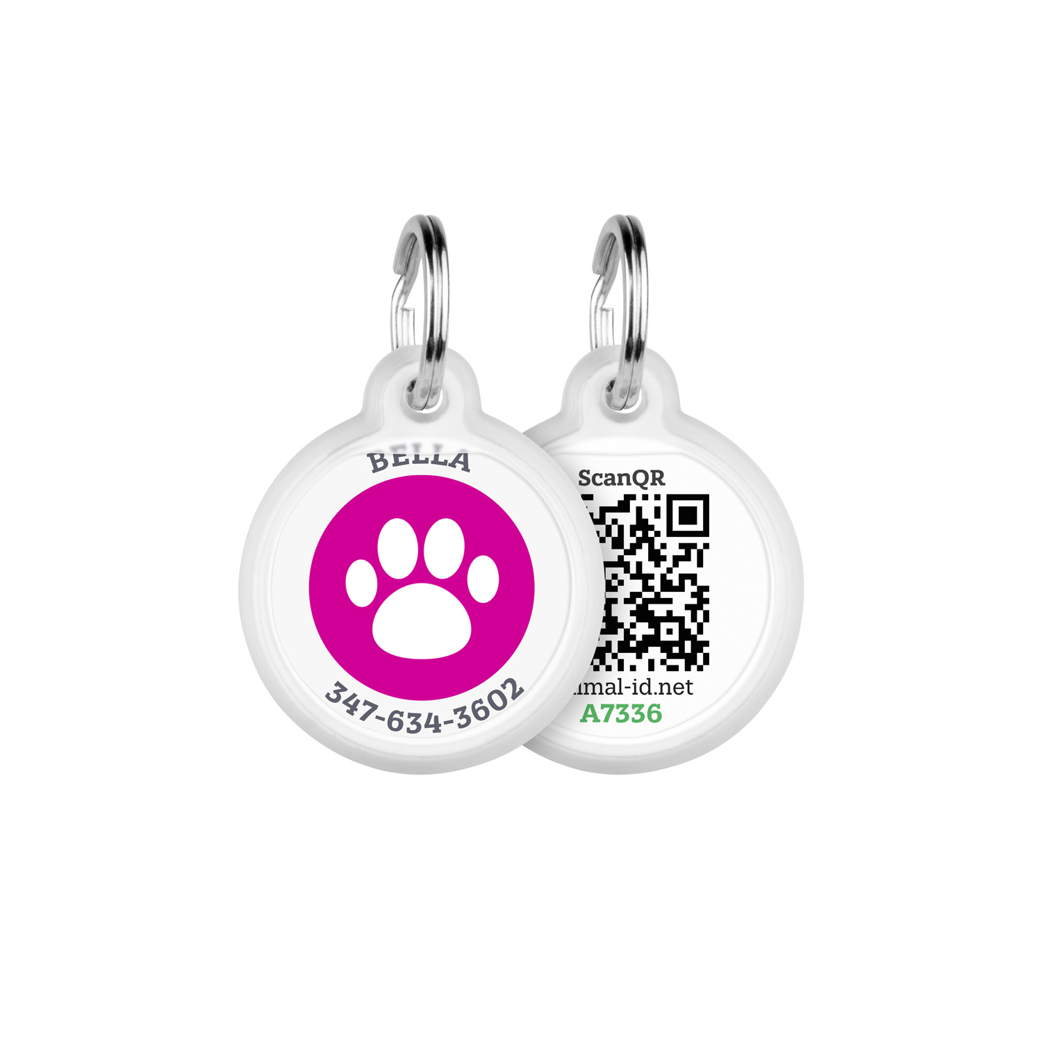 Designer QR Pet ID Tag Pink Paw