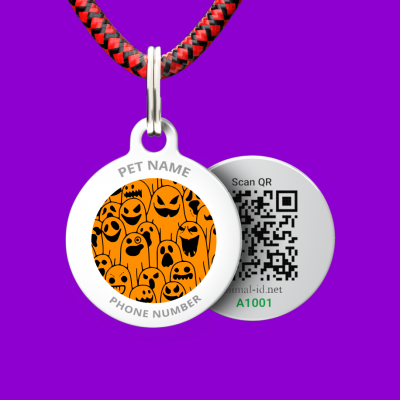 Designer QR pet id tag Happy Halloween