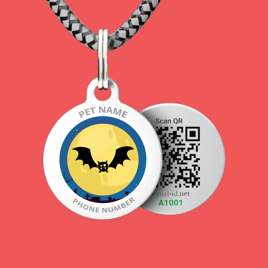 Designer QR pet id tag Vampire Bat