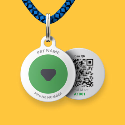 QR pet id tag with green logo Animal ID
