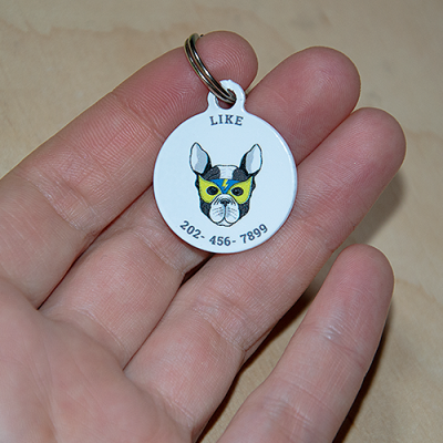 Designer QR pet id tag Super hero