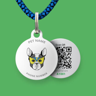 Designer QR pet id tag Super hero