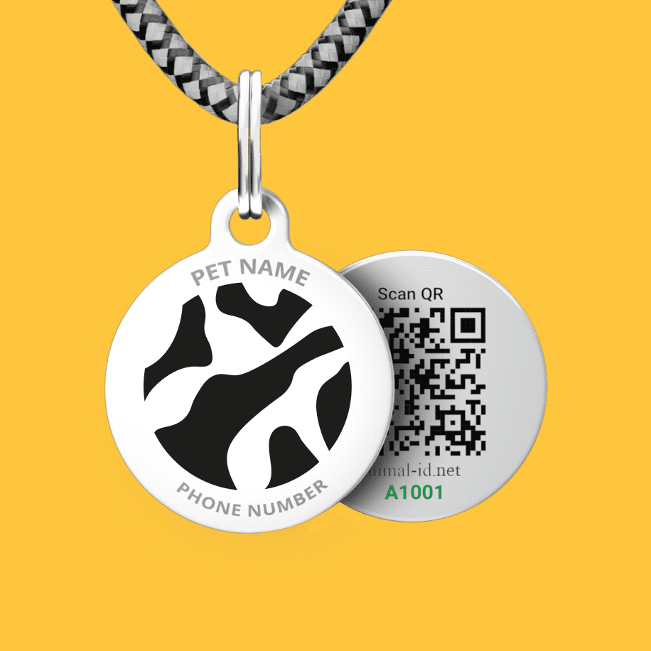 Designer QR pet id tag Black and white