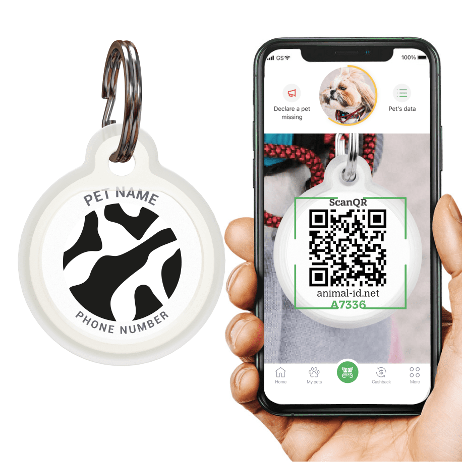 Designer QR pet id tag Black and White