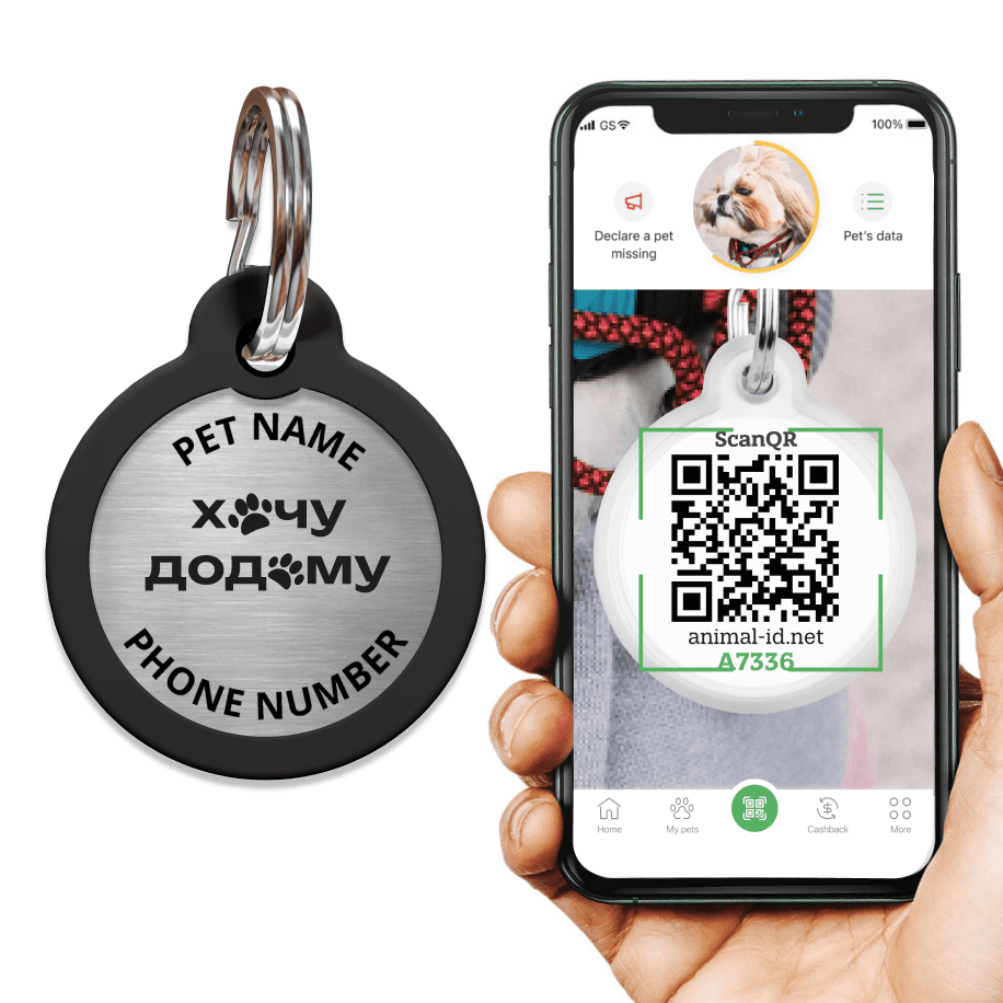 Engraved QR pet tag Home