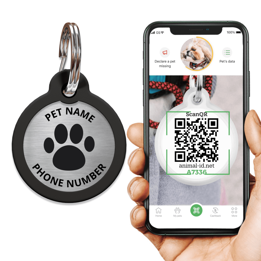 Engraved QR pet tag Pink Paw