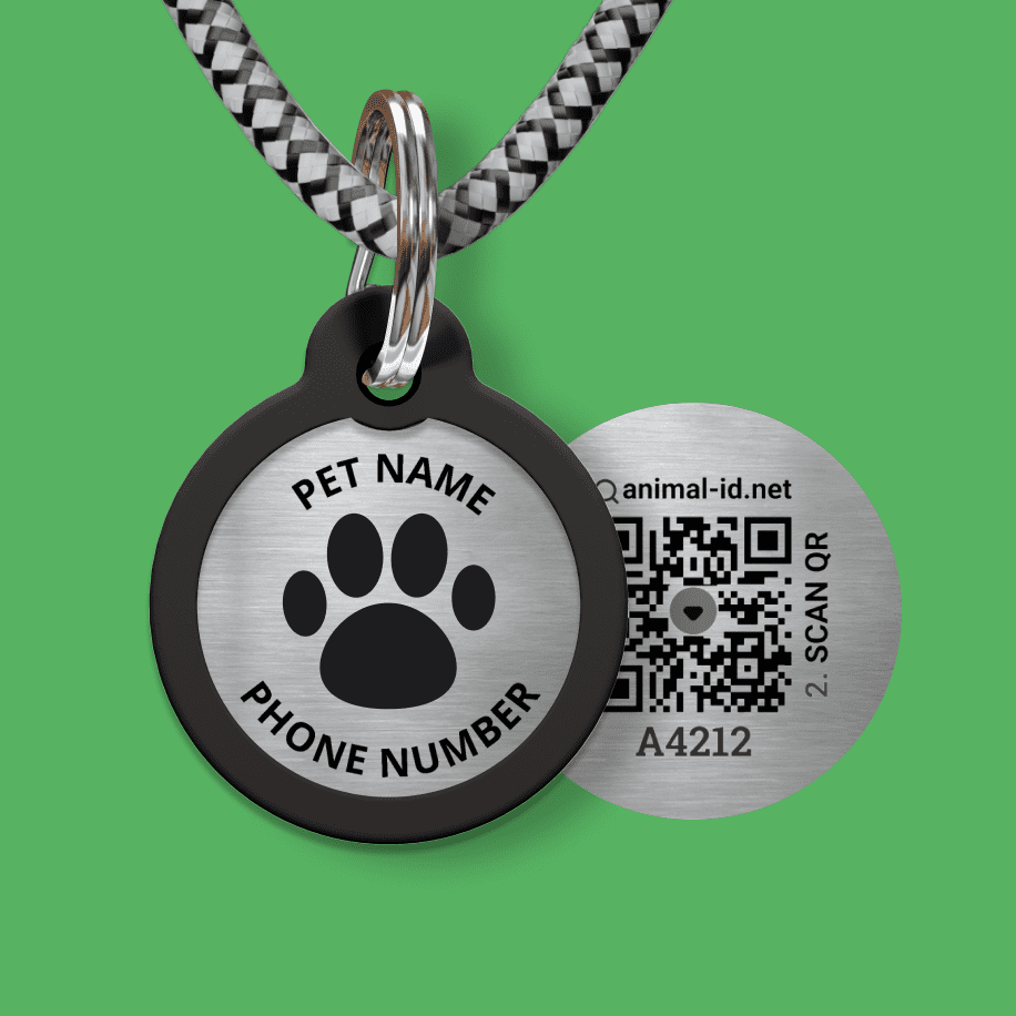 Engraved QR pet tag Pink Paw