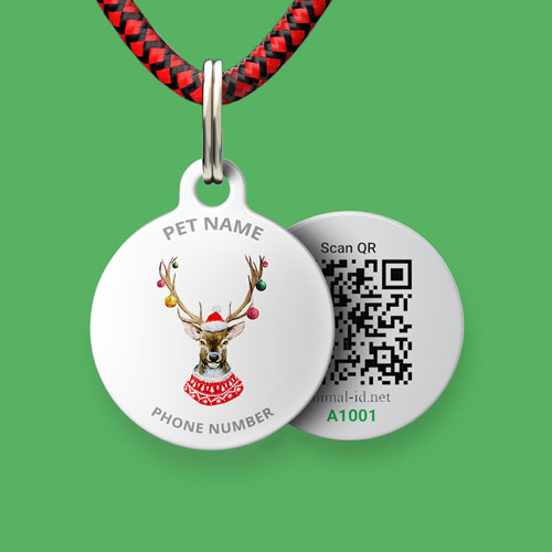 Christmas QR code pet id tag Rudolph | Animal-id.net